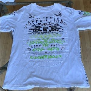 White, black, green Affiction tee